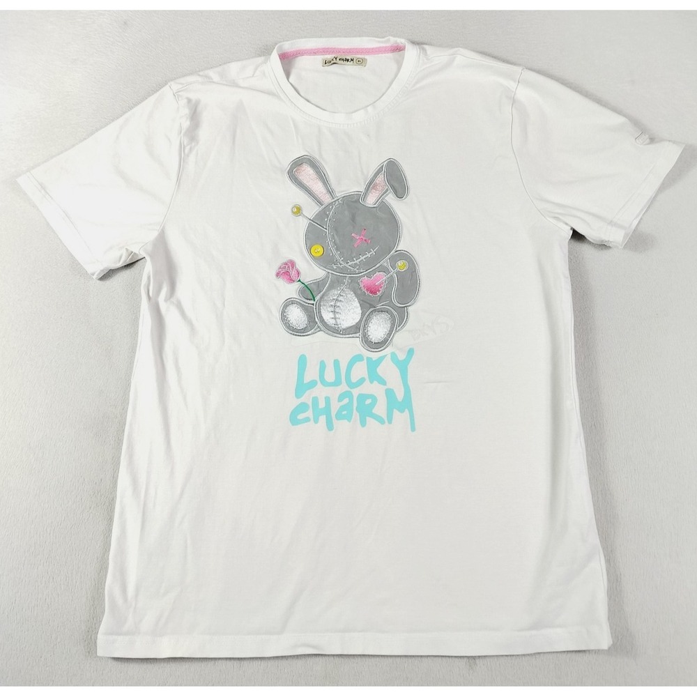 BKYS Lucky Charms Shirt Mens XL White Bunny Voodoo Doll Embroidered Patch
